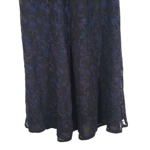Vtg 90s Laura Ashley Sleeveless Maxi Dress 6 Womens Purple Lace Over Black Base - Picture 10 of 15
